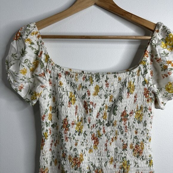 Lost + Wander Ditzy Floral Smocked Mini Dress Garden Cottagecore Sz M Boho Y2K - Picture 2 of 11
